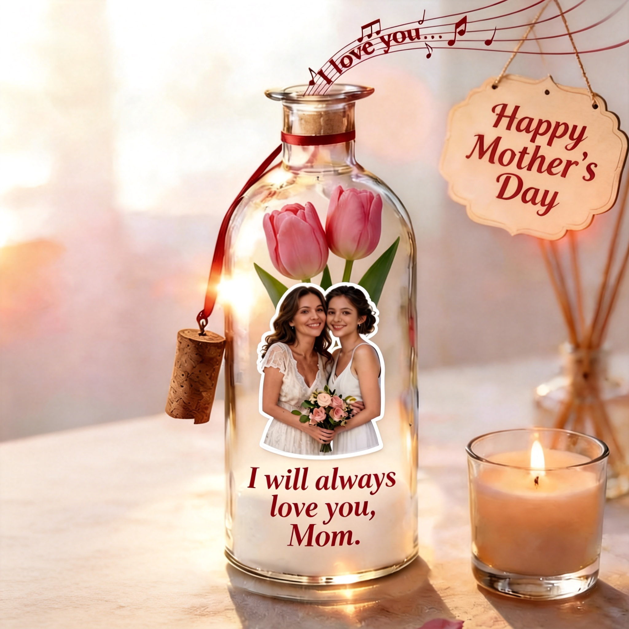 Bottiglia A Forma Di Tulipano Con Messaggio Personalizzato 'forever Voice Recordable' - Regalo Per La Festa Della Mamma - 