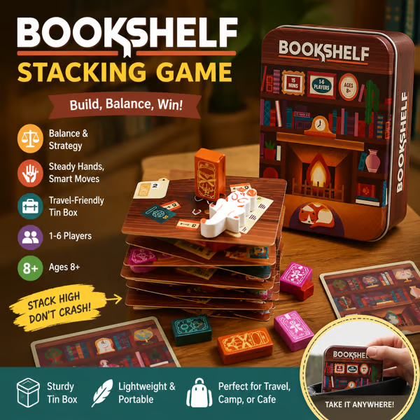 Gioco Di Impilamento Cooperativo Da Scaffale | Gioco Di Carte Abilità Ed Equilibrio E Torre Dei Libri In Scatola Da Viaggio - 