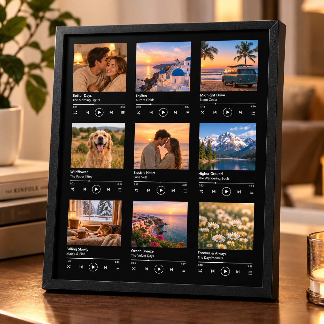 Custom Album Art & Interactive Music Frame Gift 9 Personalized Songs with Custom Artwork Display