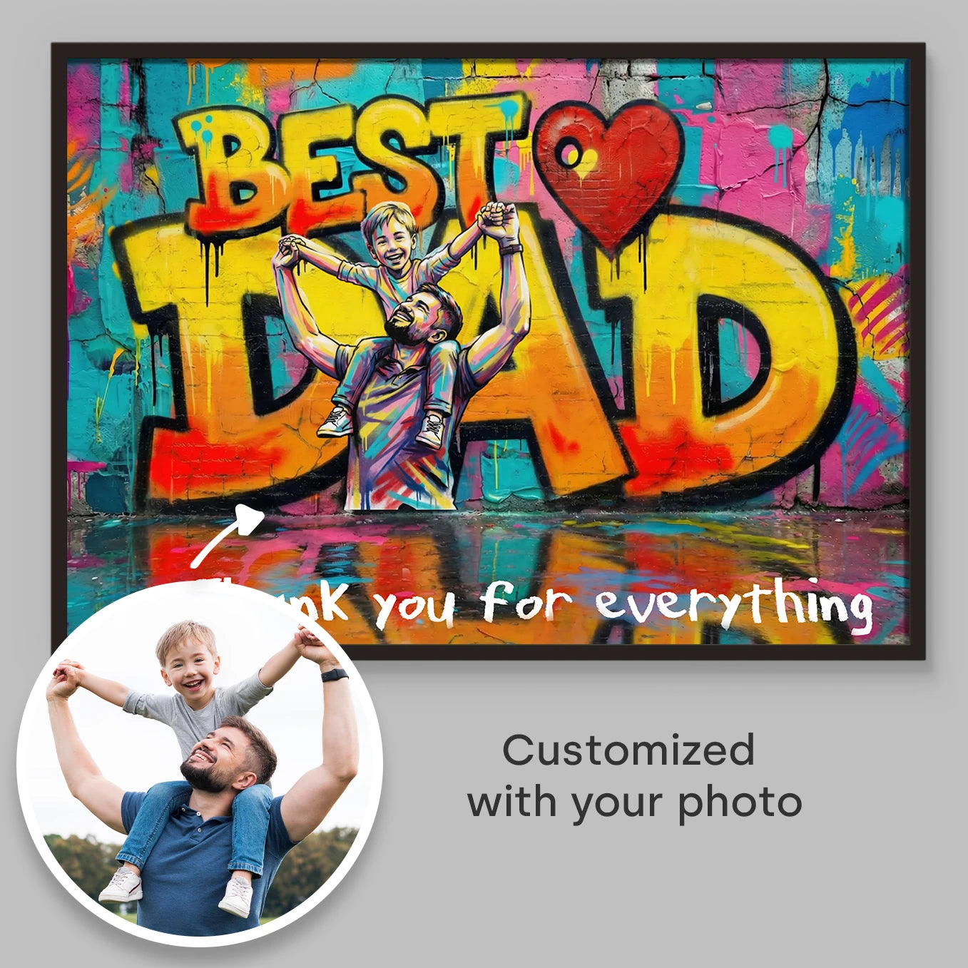 Personalized Photo Graffiti Poster Custom Photo Street Art Wall Decor Fathers Day Gift for Dad
