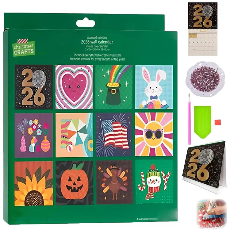 2026 Diamond Art Painting Calendar DIY Wall Calendar 12-Month Flip Wall Calendar