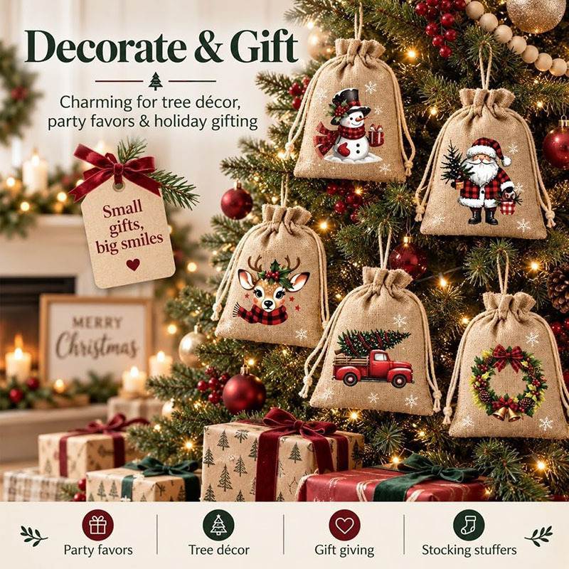 Drawstring Christmas Gift Bags – Festive Santa & Reindeer Designs, Double Drawstring & Durable Fabric – Christmas Joy in Every Gift