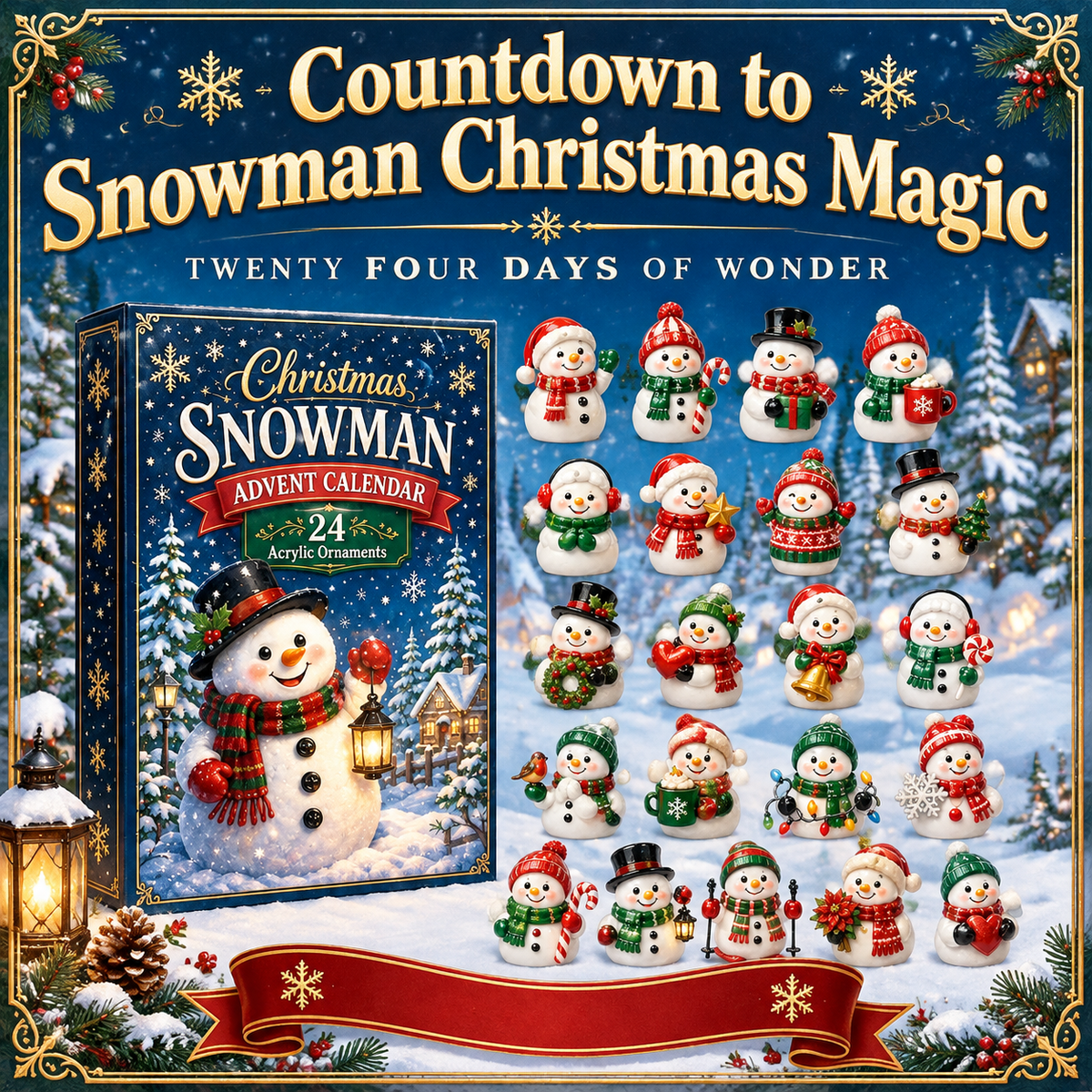 Christmas Snowman Advent Calendar 2026 - 24-Day Countdown, Acrylic Charms