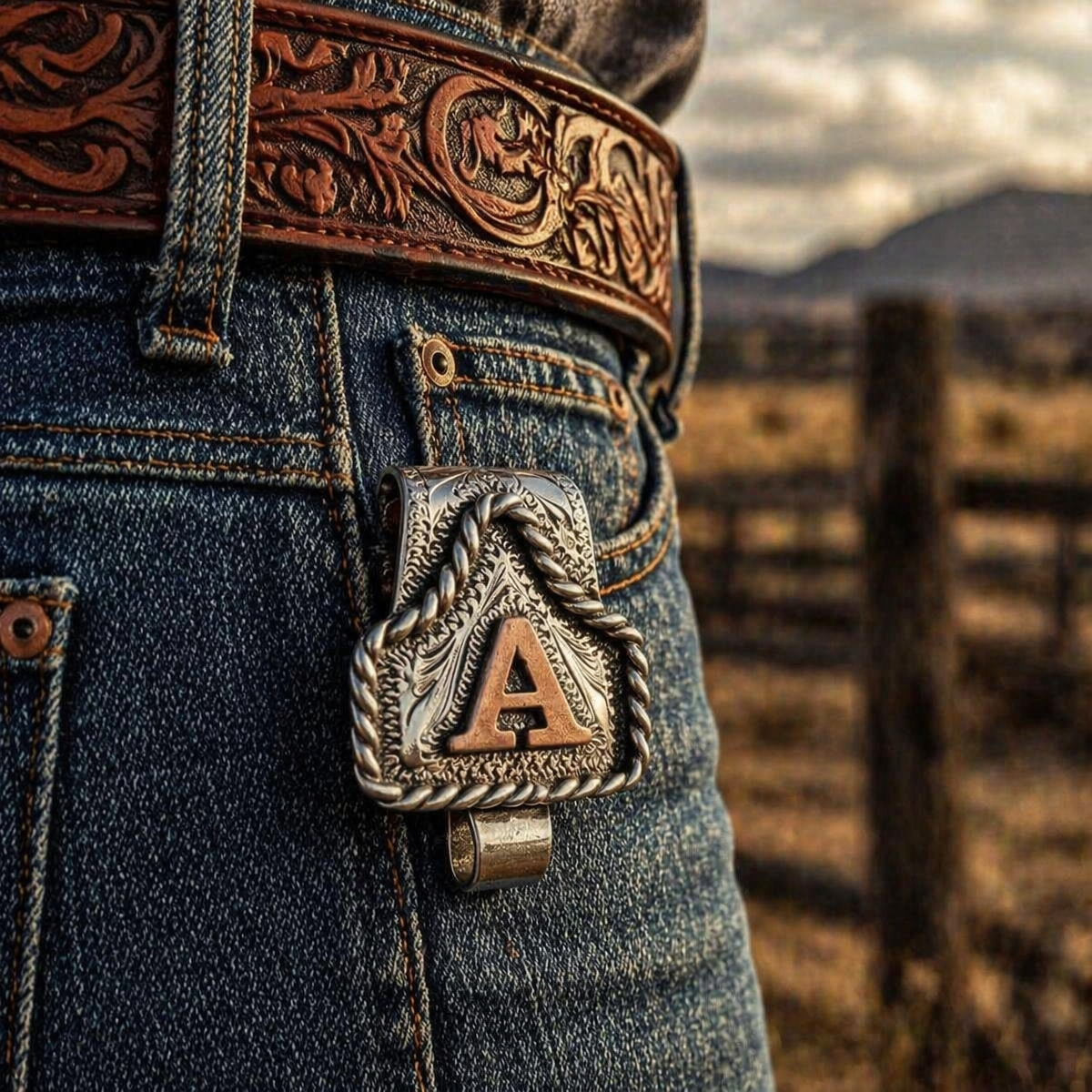 Vintage Metal Cow Tag Keychain Handmade Cowboy Western Initial Key Holder