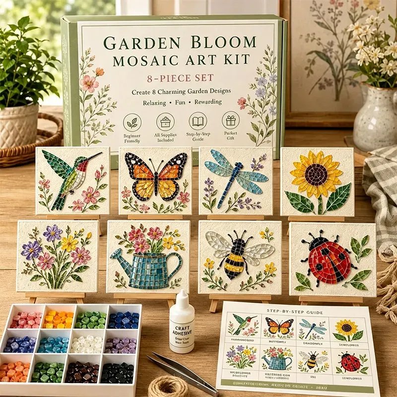 DIY Garden Mosaic Art Kit – 8 Mosaic Tile Craft Projects for Adults, Beginners & Teens | Handmade Home Décor Gift Set