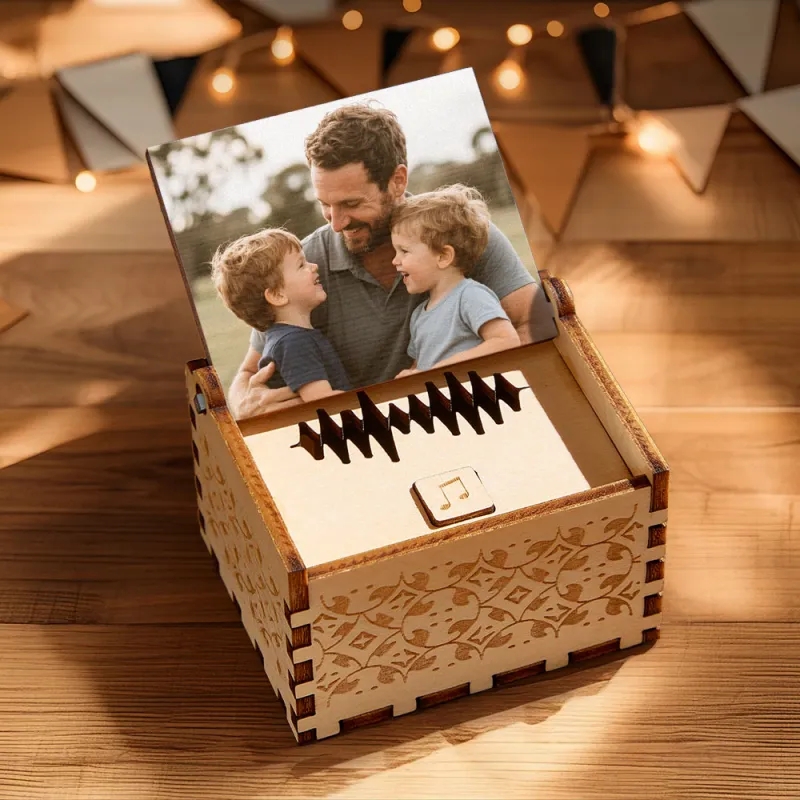 Custom Digital Music Box Any song Tune or Voice Personalized  Wooden Photo Music Box with Text Father's Day Gifts