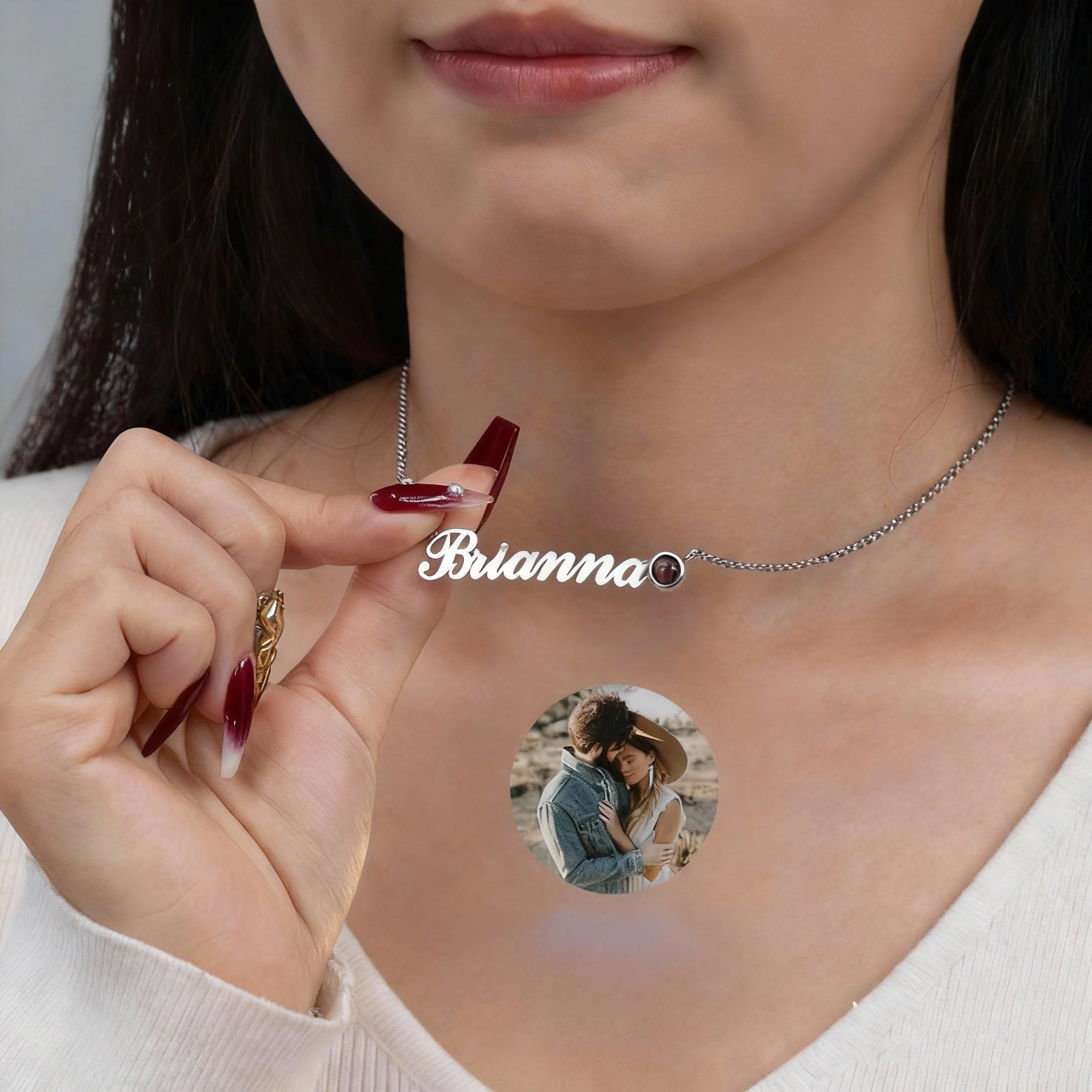 Personalized Photo Necklace Custom Name Necklace with Photo Projection Photo Necklace Birthday Gift, Gift for Her, Christmas Gift