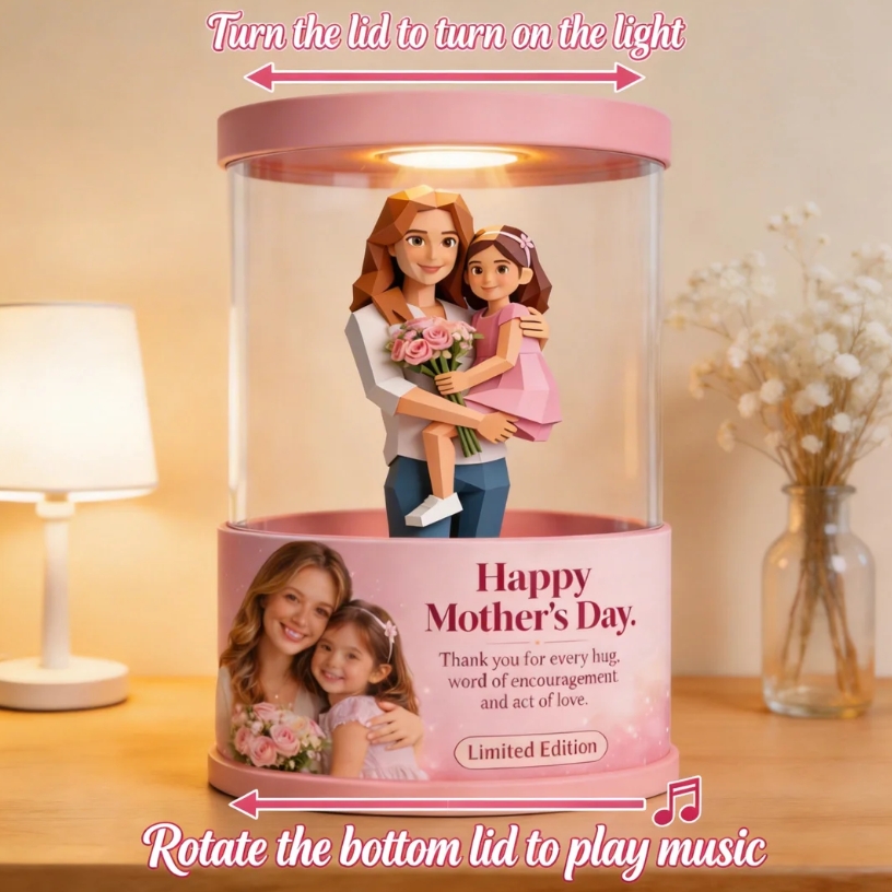 Custom Photo Cartoon Space Capsule Personalized Music Low-Poly Decorative Ornament – A Special Gift for Mother