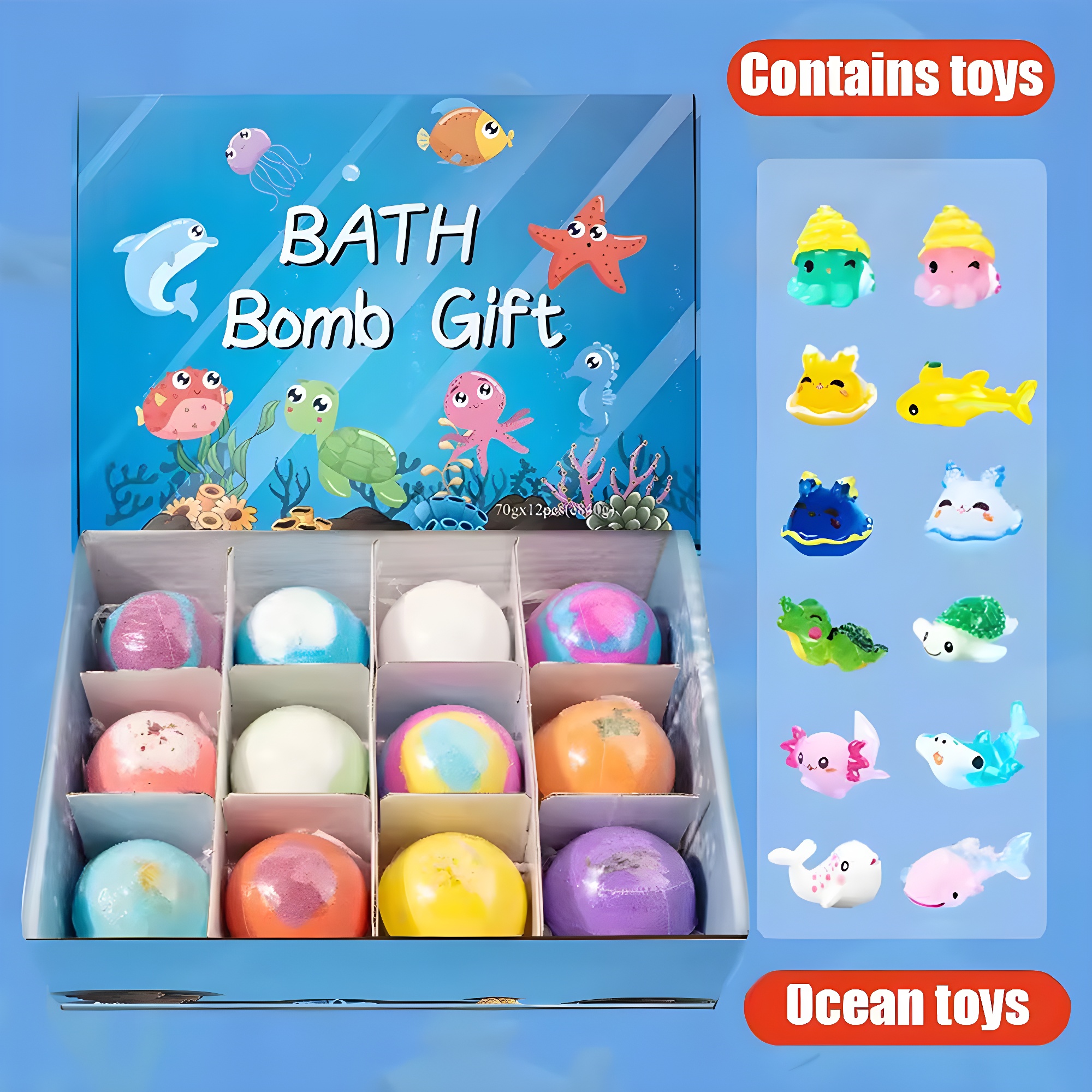 (Pre-Sale, Ships on 28th Mar) Sea Surprise Bath Bombs for Kids Fizzy Bubble Bath Bombs Surprise Ocean Animal Toys Inside Gift for Kid