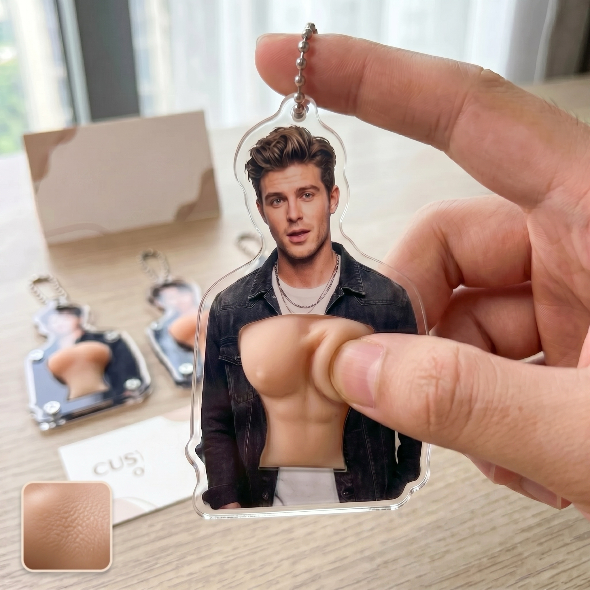 Custom 3D Sculpted Chest Muscle Stress Relief Keychain-Squeezable Soft Silicone Toy Fun Fitness and Motivational Gift