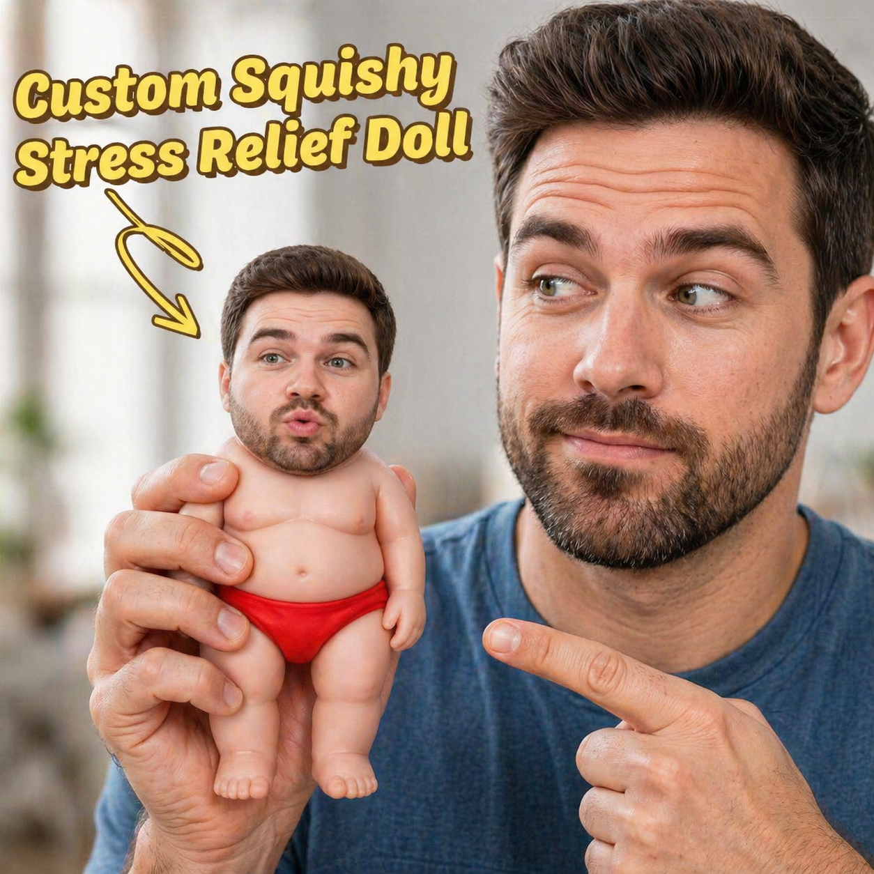 Custom Squishy Stress Relief Doll – Personalized Face Squeeze Toy, Soft TPR Sand Filled Fidget Toy, Funny Anxiety Relief Gift