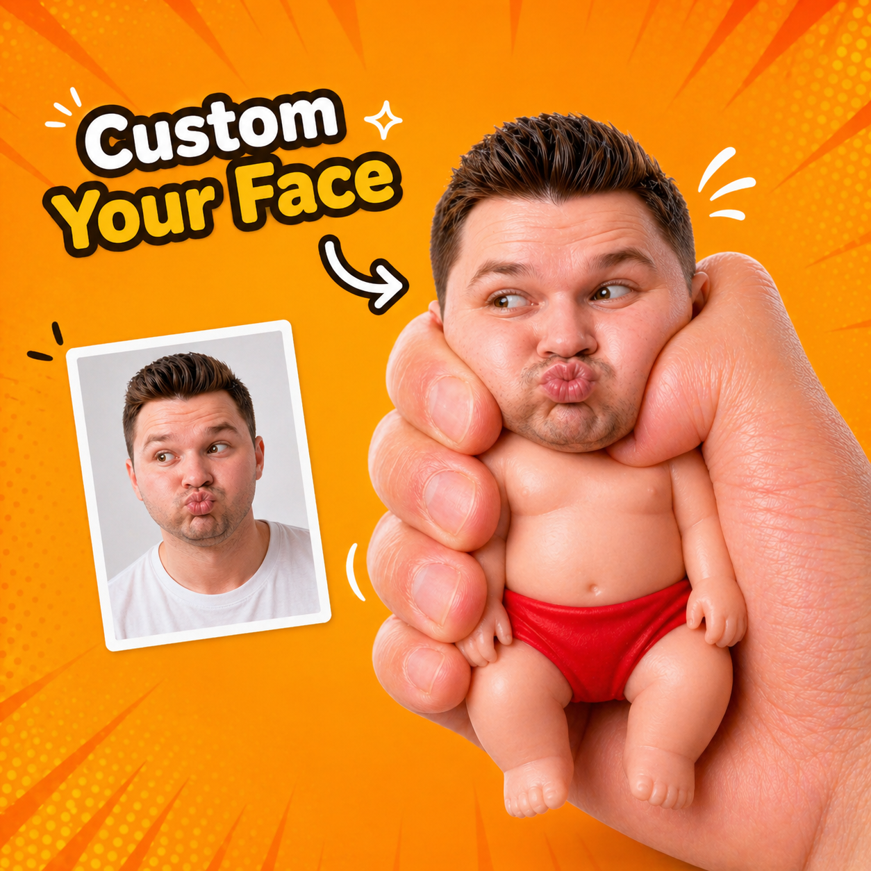 Custom Squishy Stress Relief Doll – Personalized Face Squeeze Toy, Soft TPR Sand Filled Fidget Toy, Funny Anxiety Relief Gift