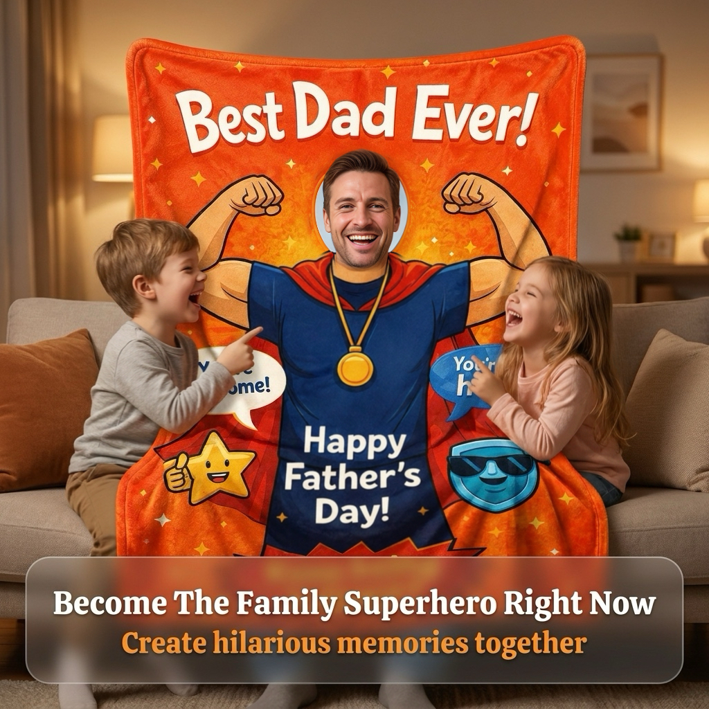 Personalized Face Hole Father’s Day Blanket  A Fun Gift for Dad