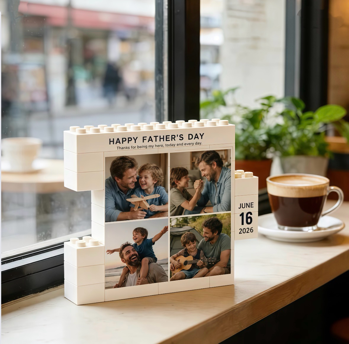Personalized Father’s Day photo puzzle frame made of building blocks  – Custom Dad Gift with Family Memories