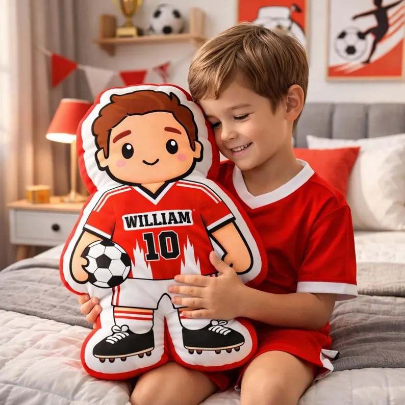 Custom Photo Soccer Player Pillow Custom Name Kids Sports Cushion Team Gift Football Fan Decor Kids Room Plush Pillow