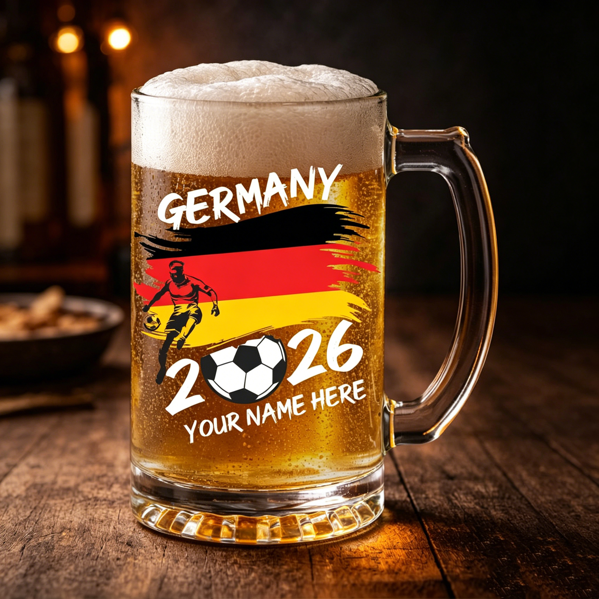 Germany Soccer Beer Mug with Custom Name | Personalized World Cup 2026 Glass | German Football Fan Gift for Men