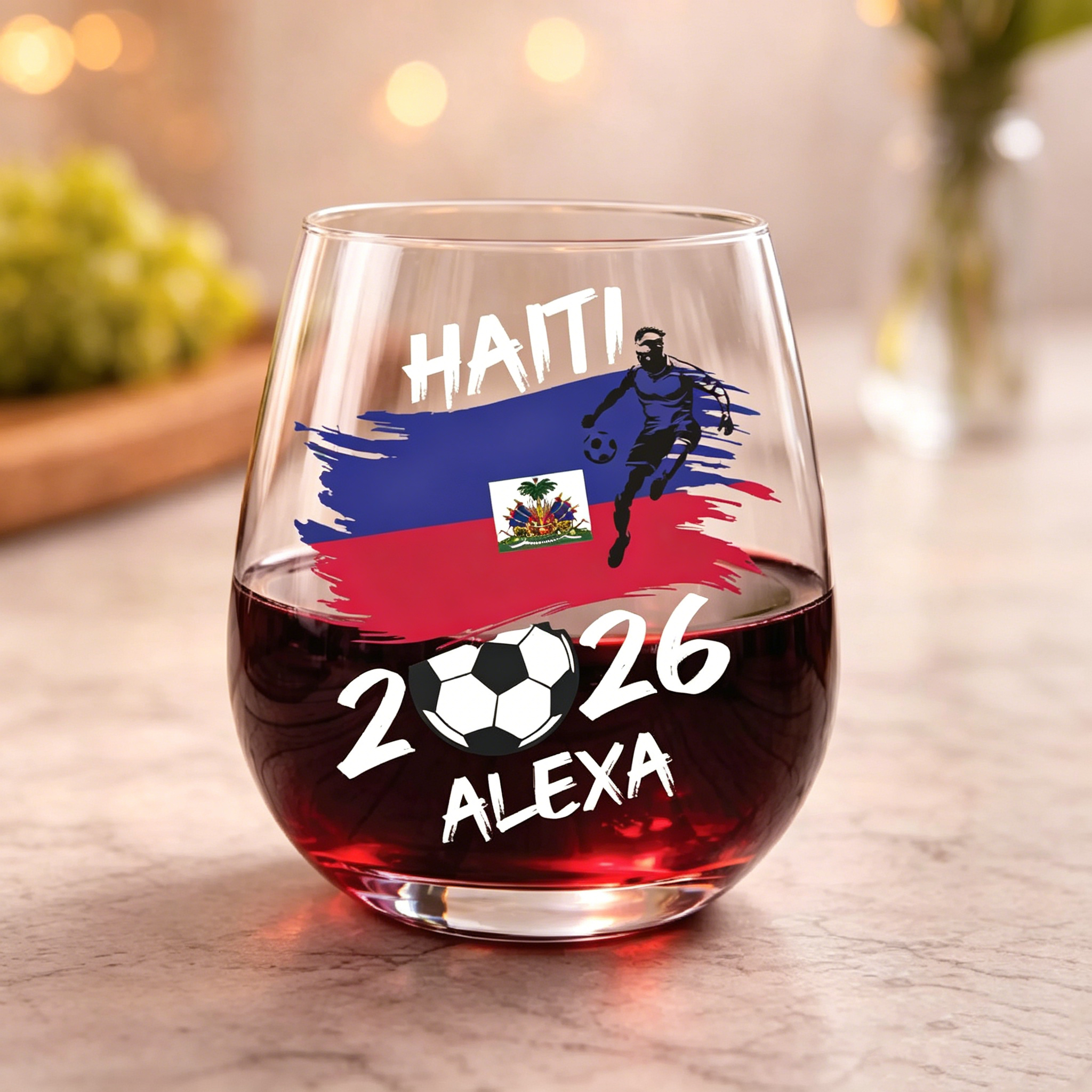 Haiti Soccer Wine Glass Personalized with Name, Football Fan Gift for World Cup 2026