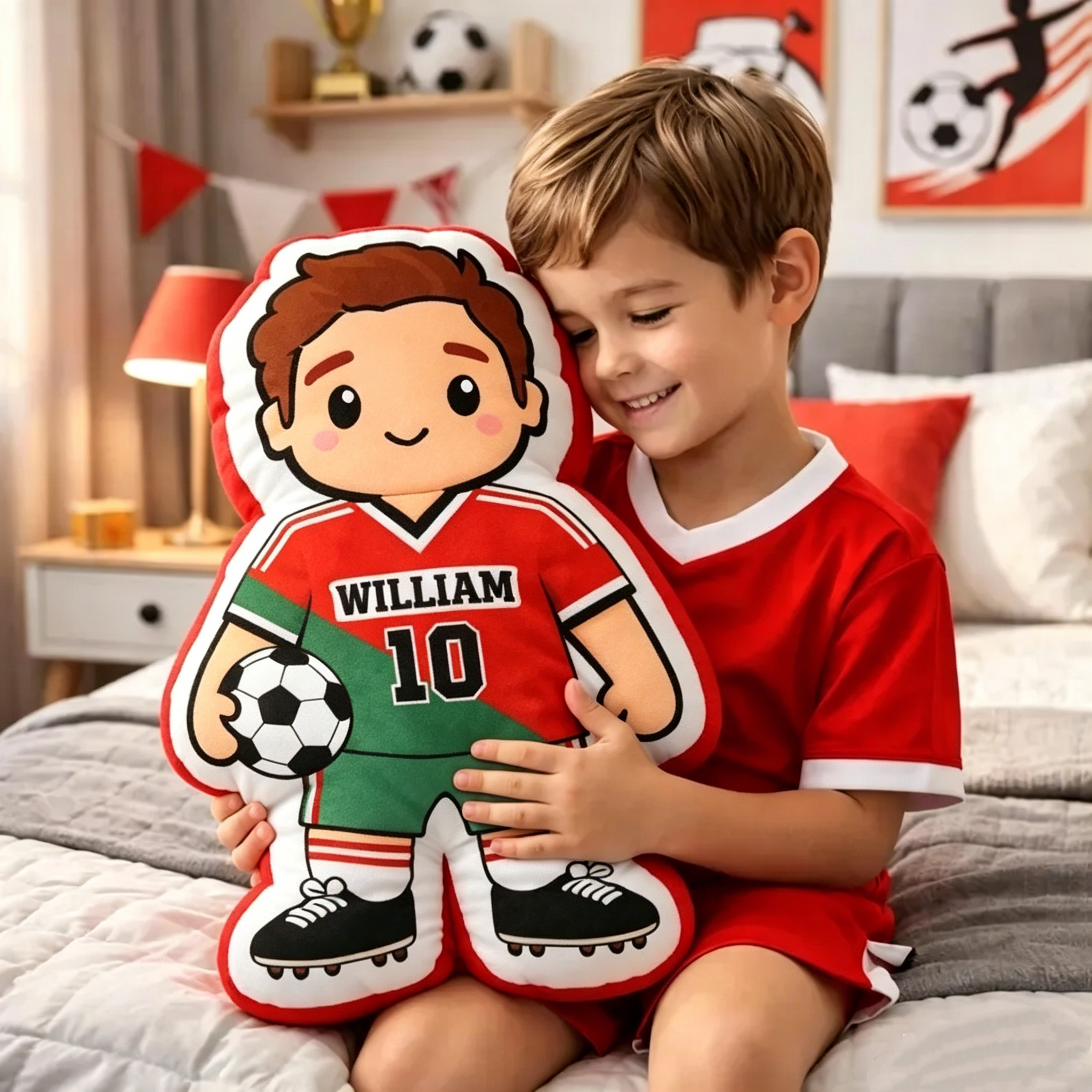 Custom Photo Soccer Player Pillow Custom Name Kids Sports Cushion Team Gift Football Fan Decor Kids Room Plush Pillow