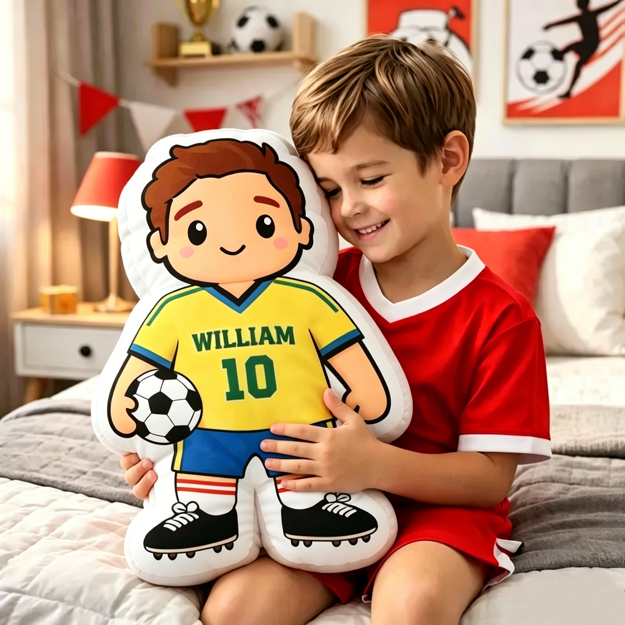 Custom Photo Soccer Player Pillow Custom Name Kids Sports Cushion Team Gift Football Fan Decor Kids Room Plush Pillow