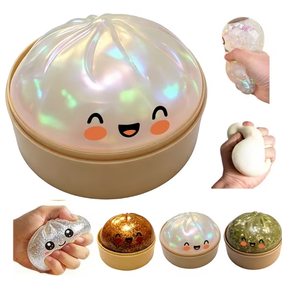 Glitter Dumpling Squishy Toys Steamed Bun Sensory Stress Relief Ball Novelty Desk Soft Squeeze Decompression Gift