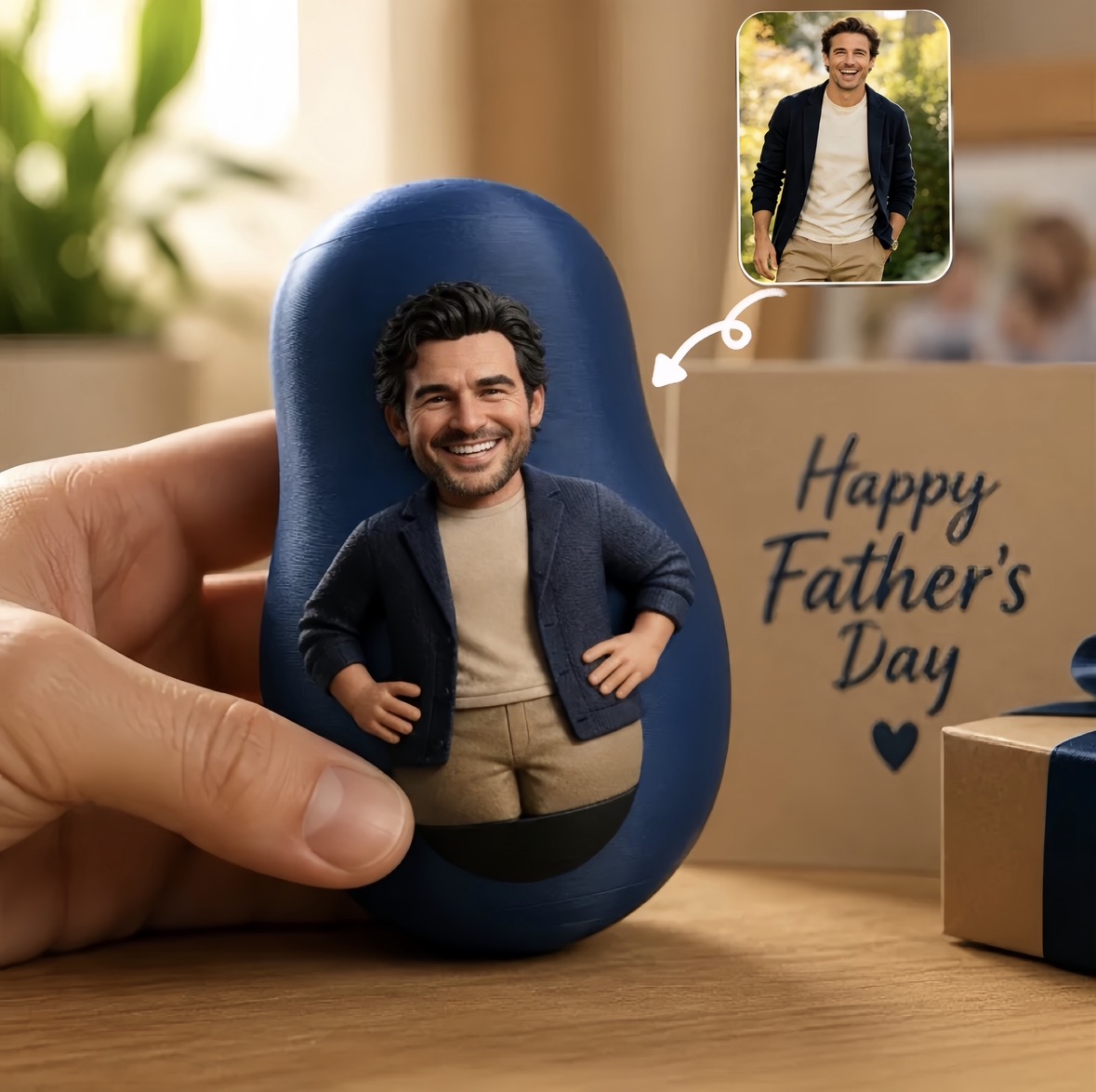 Custom Photo Wobble Doll for Dad – Personalized Ornament Unique Desk Decor Gift for Father’s Day