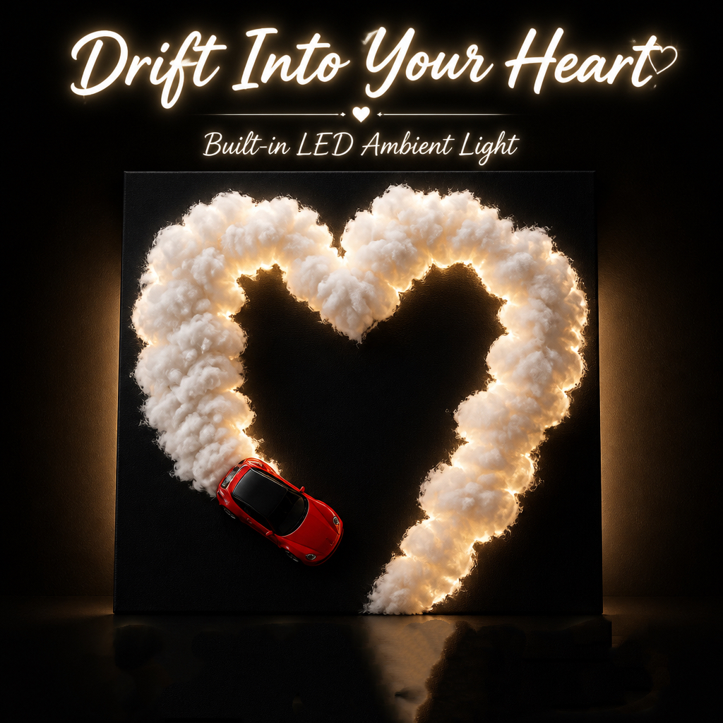 Custom LED Car Heart Wall Art – Romantic Sports Car Light-Up Canvas Decor Gift for Car Lovers