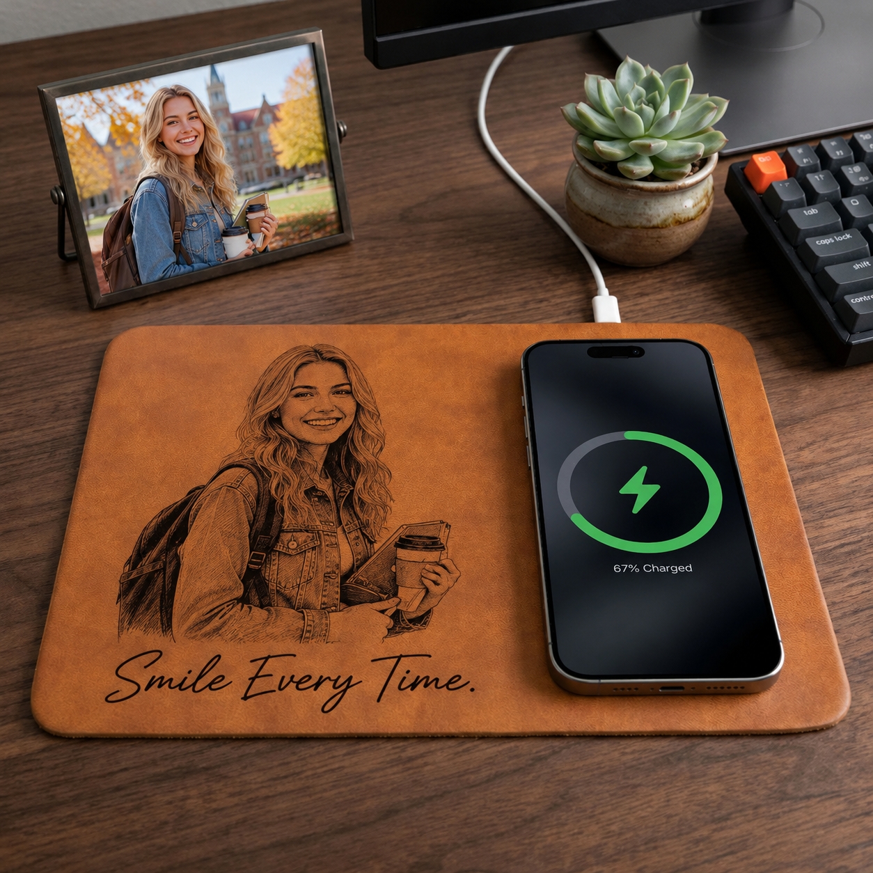  Custom Photo Charging Pad Personalized Charging Pad with Engraved Portrait Back to School Gift for Students Teachers & Loved Ones
