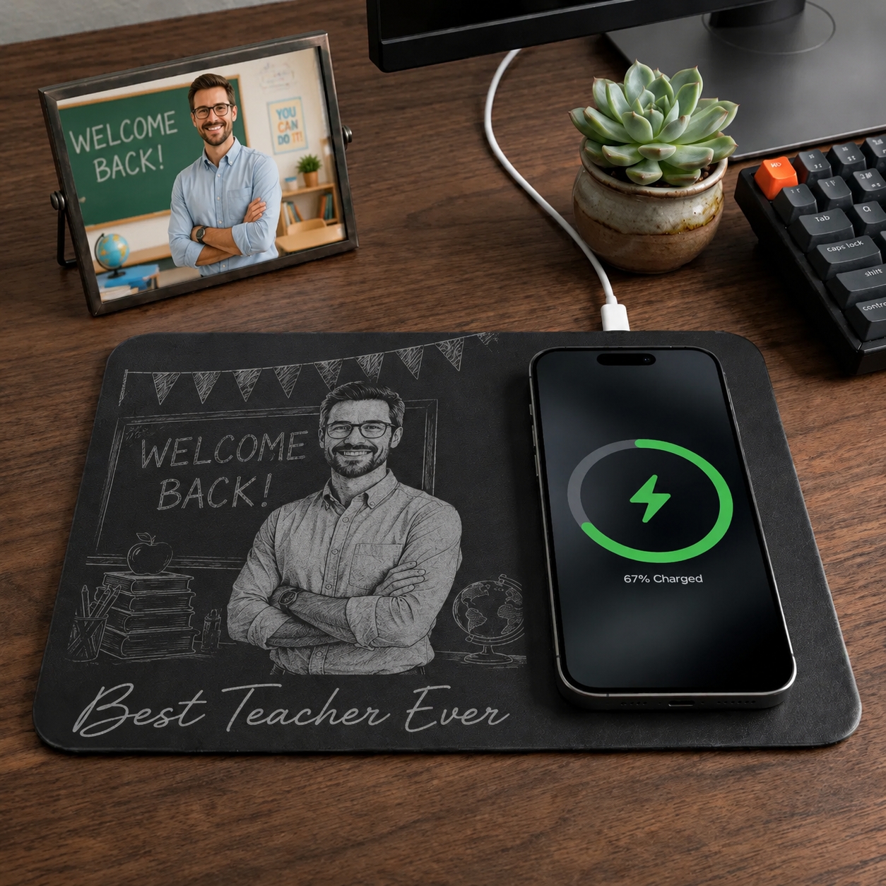  Custom Photo Charging Pad Personalized Charging Pad with Engraved Portrait Back to School Gift for Students Teachers & Loved Ones