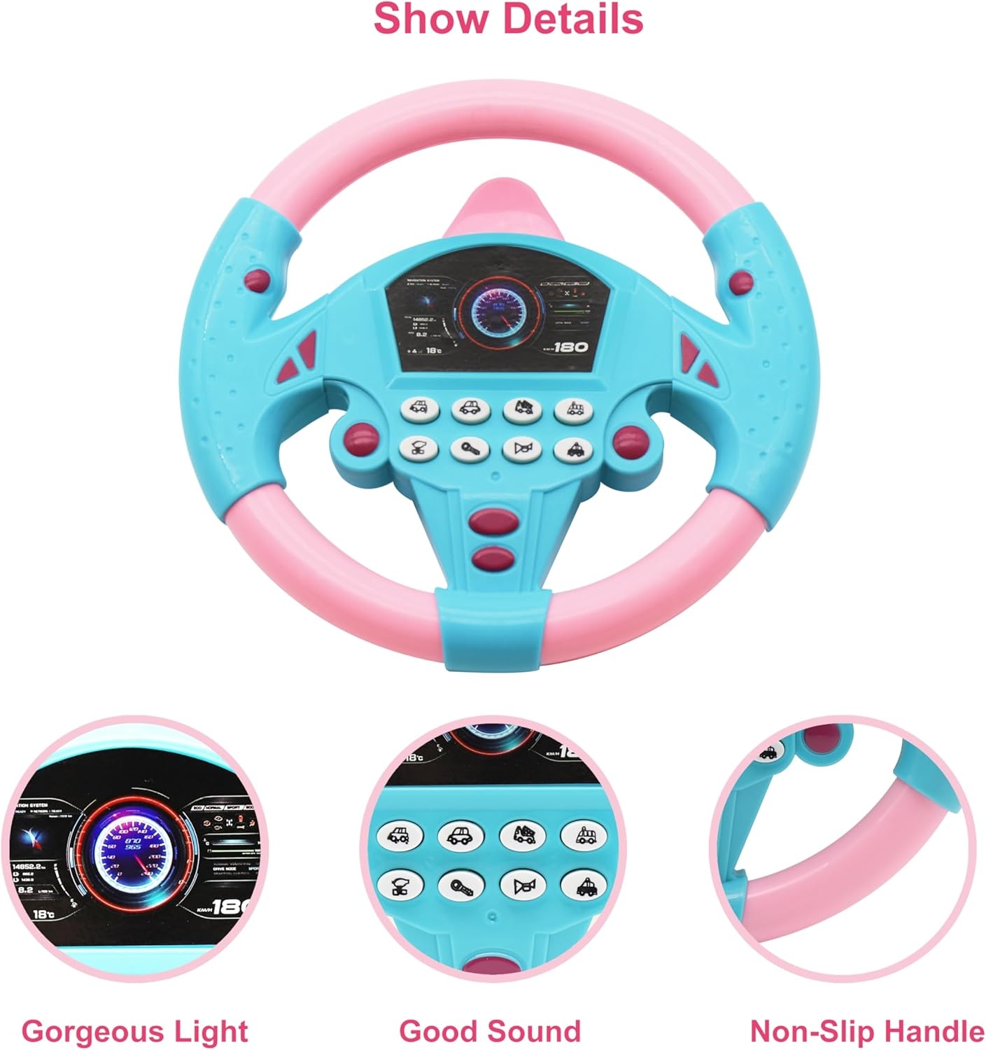 Passenger Princess Steering Wheel Toy Pretend Driving Simulator with Lights and Sound Effects | Fun Travel To