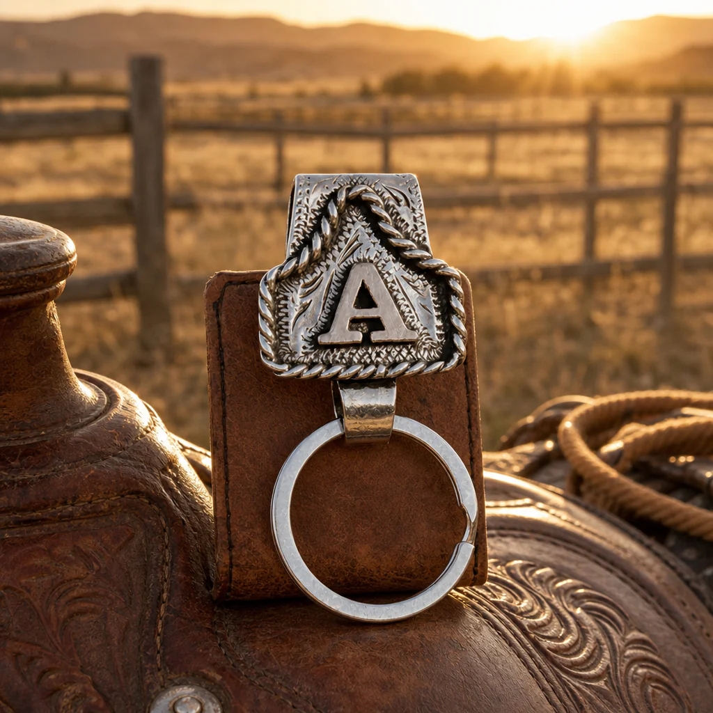Handmade Cow Tag Belt  Keychain Country Key Holder