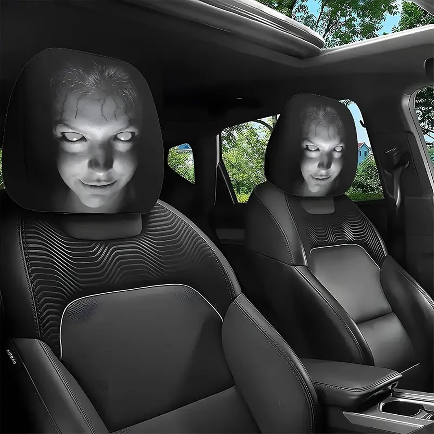 Horror Scary Face Car Headrest Covers, Universal Stretch Auto Seat Head Rest Protectors, Washable Vehicle Interior Decoration Accessories