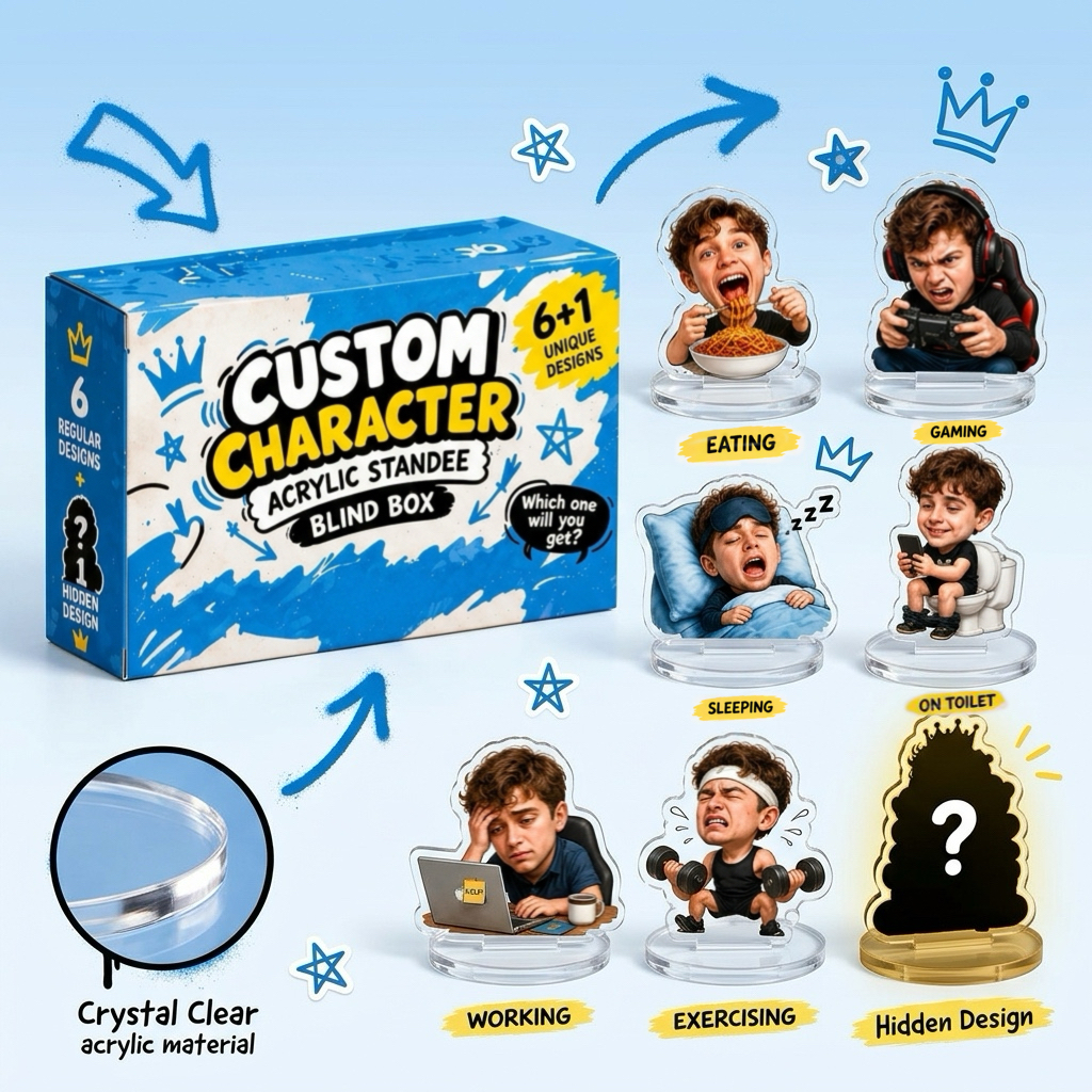 Custom Character Acrylic Standee Blind Box, Personalized Photo Figure Display, Mystery Collectible Desk Decor