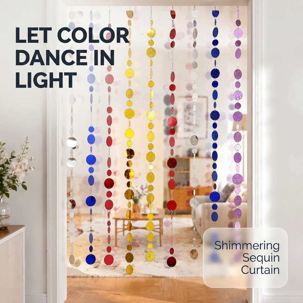 2 Pieces Colorful Sequin Bead Curtain – Sparkling Hanging Doorway Divider for Home Party & Room Decoration
