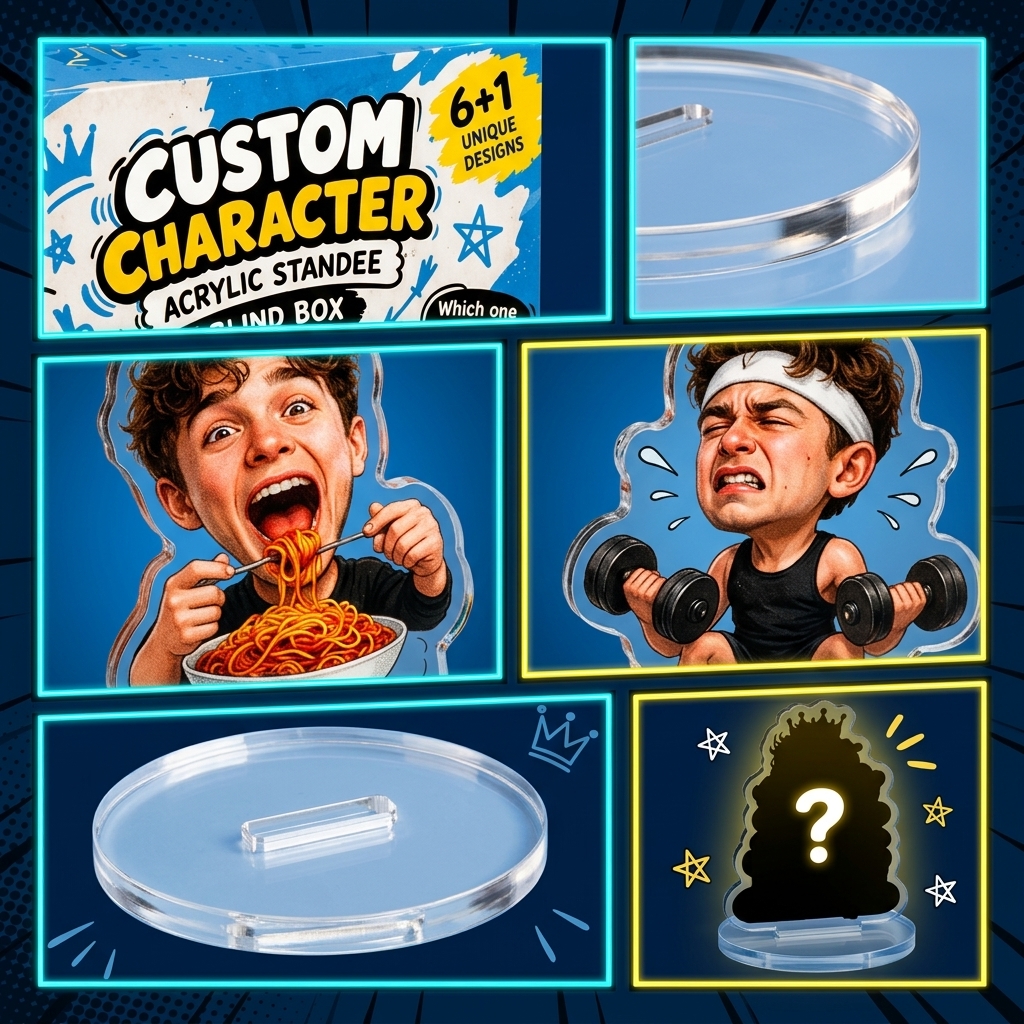Custom Character Acrylic Standee Blind Box, Personalized Photo Figure Display, Mystery Collectible Desk Decor