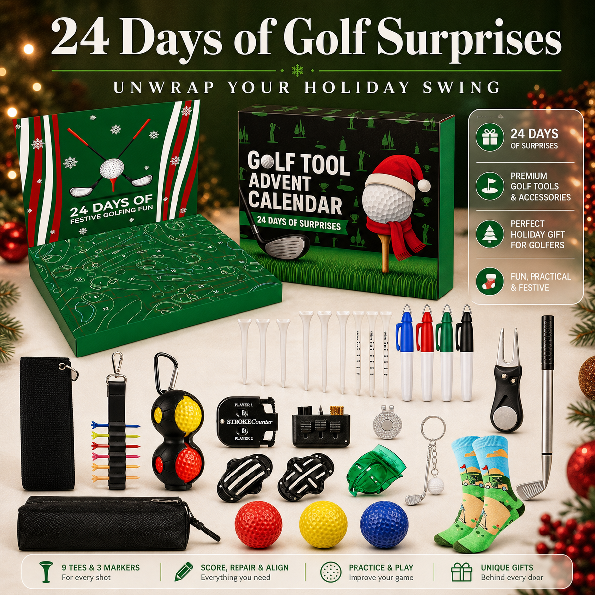 Golf Advent Calendar 2026 – 24-Day Golf Surprise Gift Box with Golf Accessories, Novelty Gifts & Pro Exclusive Items for Golfers