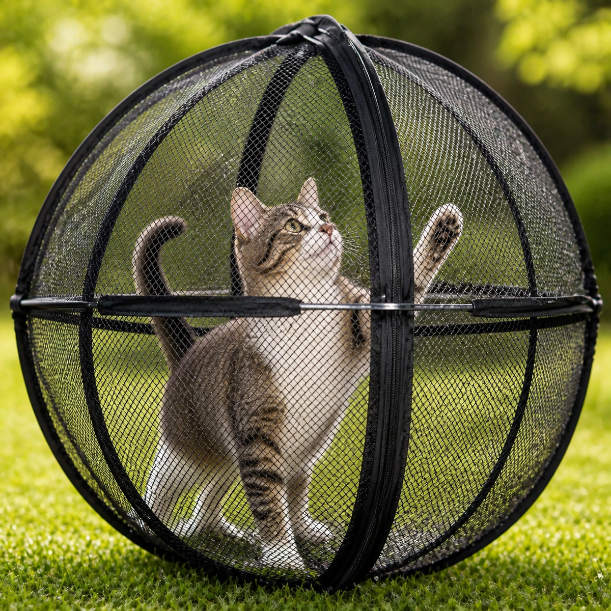 360° Panoramic Foldable Cat Playpen, Breathable Mesh Enclosure