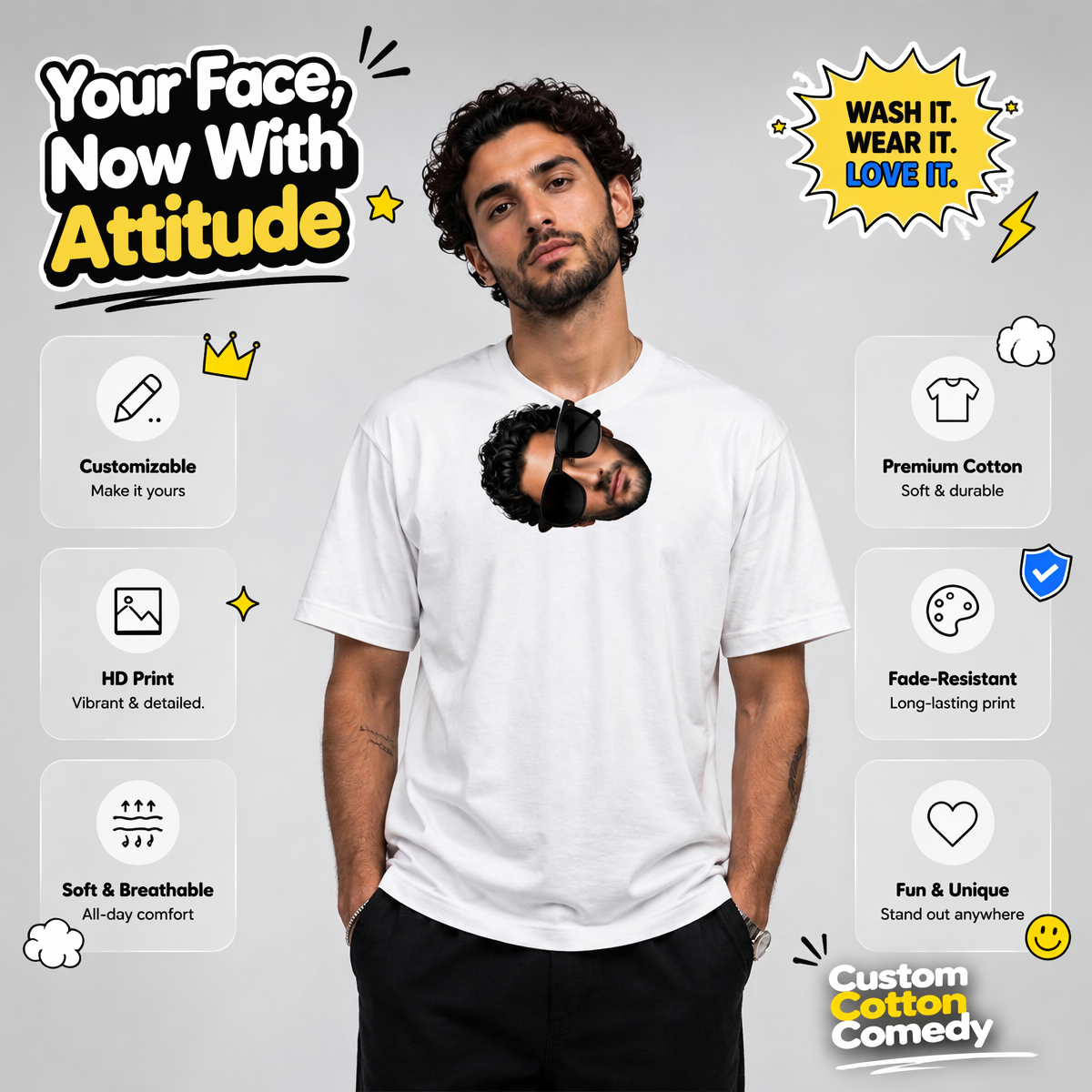 Custom Face T-Shirt – Personalized Funny Photo Print Tee, Unique Gift for Friends, Couples & Family