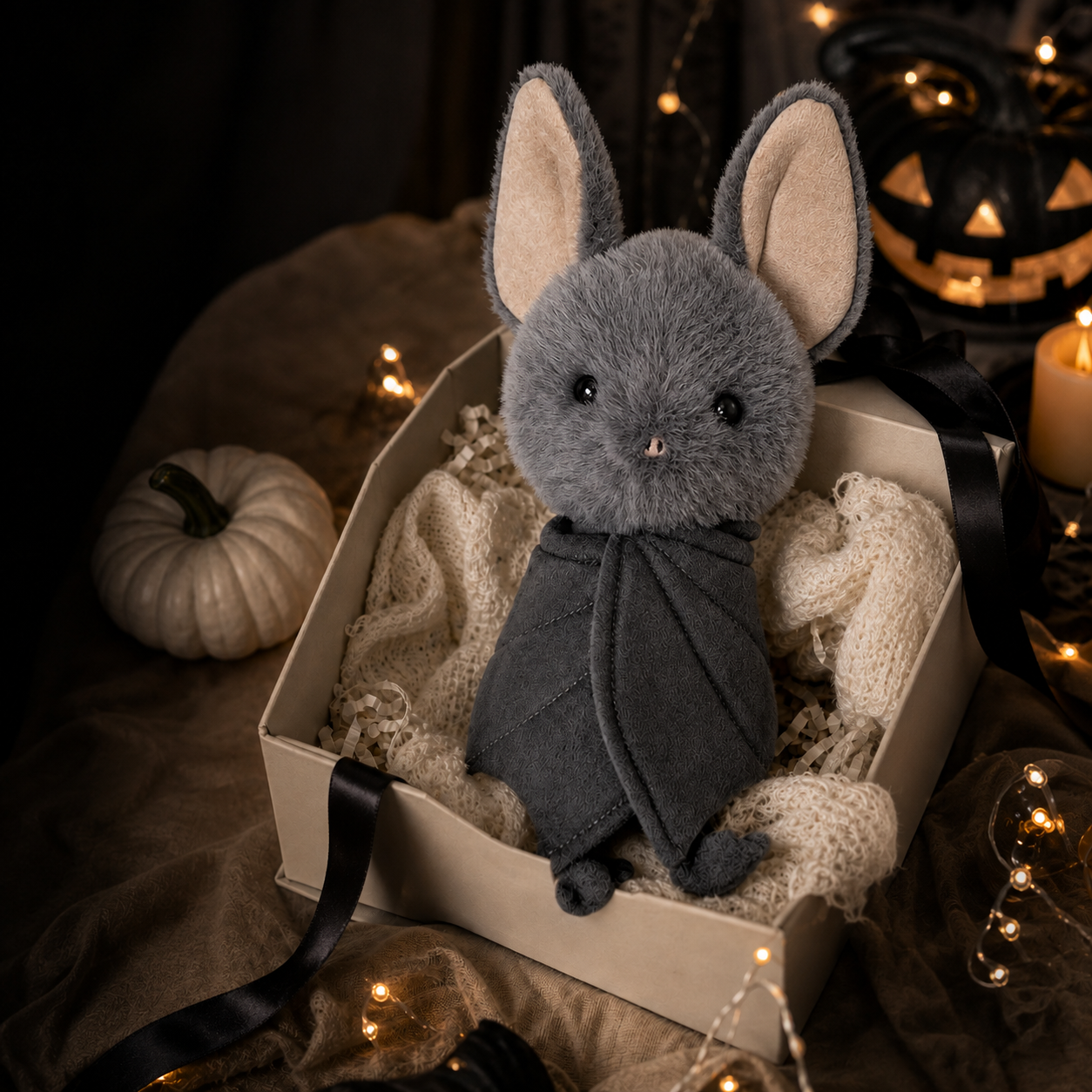 Custom Couple Photo Halloween Bat Plush Toys – Personalized Bat Wing Stuffed Animal Romantic Gift for Couples