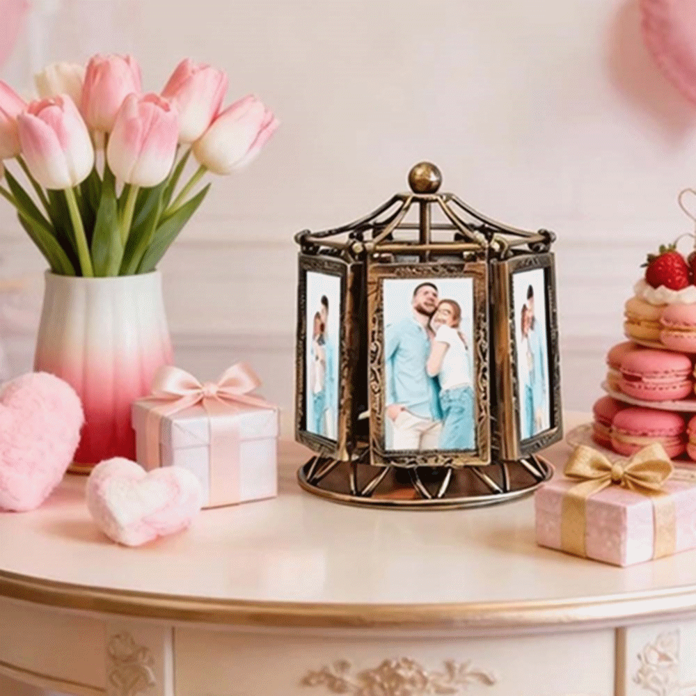 Custom Photo Vintage Carousel Relief Photo Frame Plays Soft Music Valentine's Day Gift