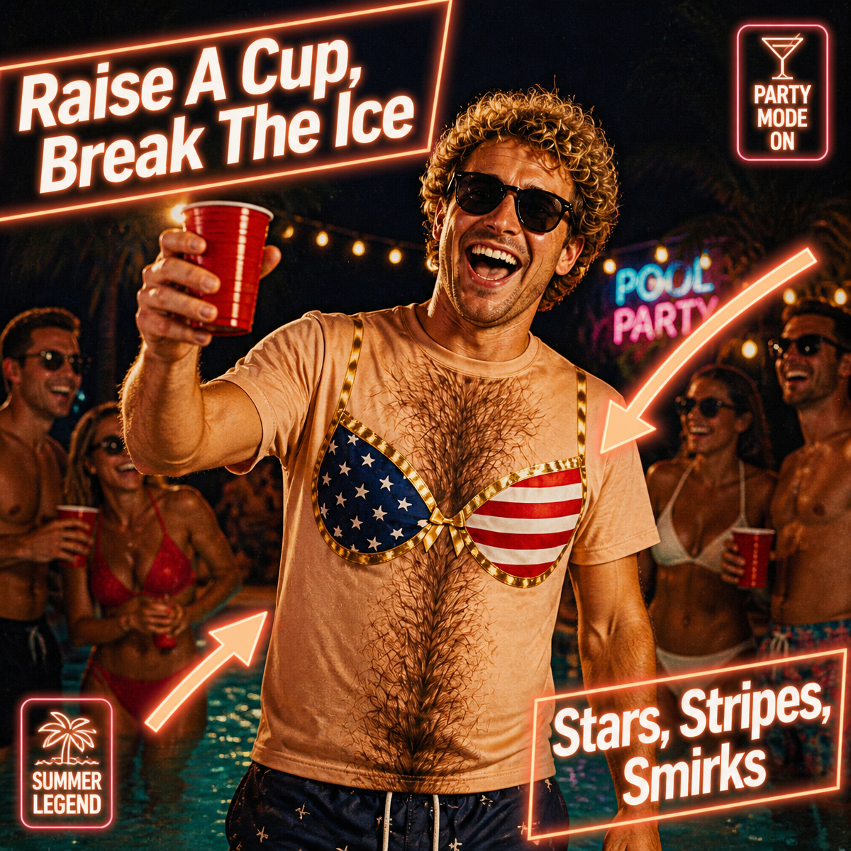 Funny Fake Chest Hair T-Shirt for Men – Novelty Bra Print Graphic Tee, Hilarious Prank Shirt for Parties, Costumes & Gag Gifts