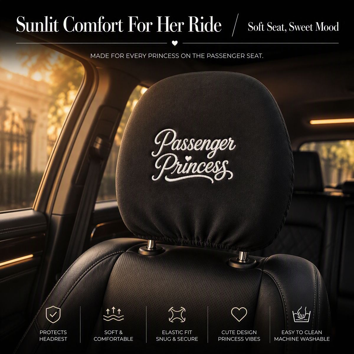 Passenger Princess Embroidered Headrest Covers | 2 pack