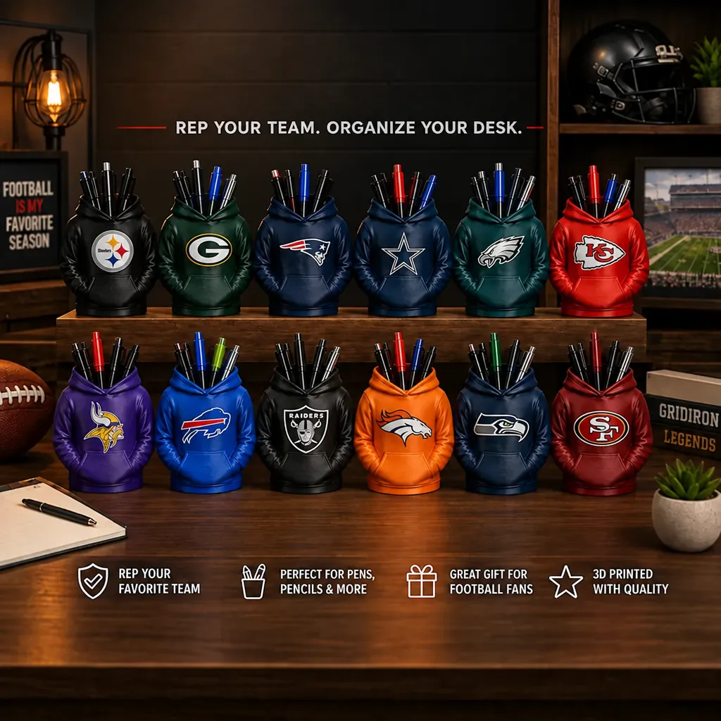 3D Printed Football Hoodie Pen Holder | Team Desk Organizer