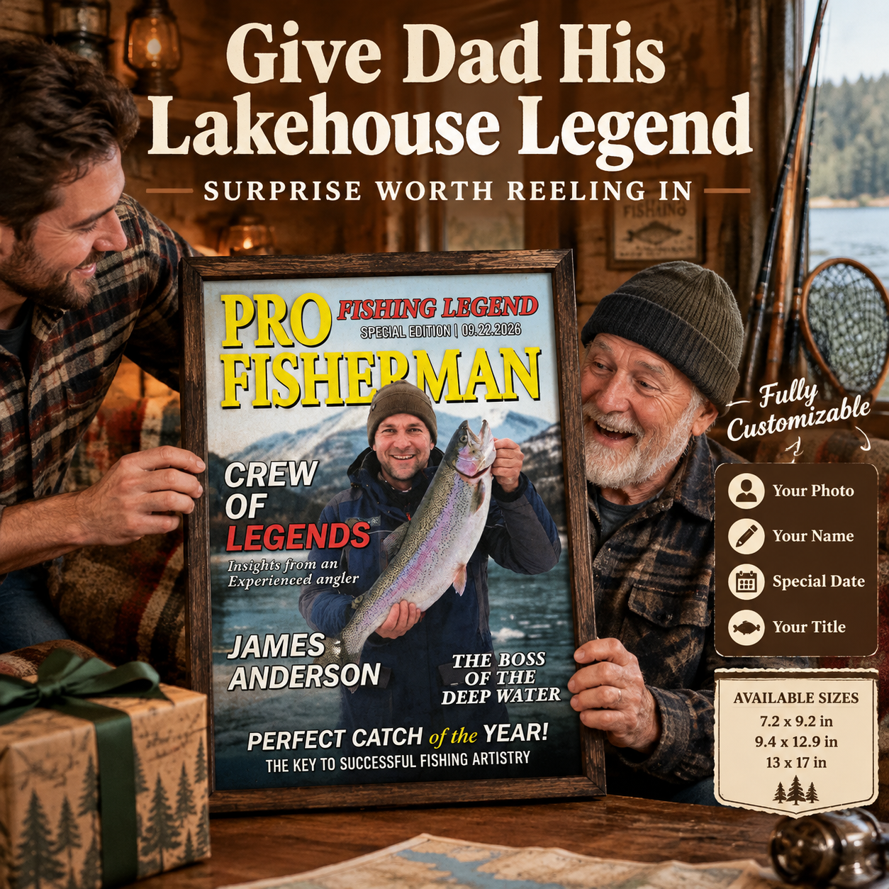 Custom Photo Fisherman Of The Year Wooden Framer Gift For Fishing Lovers