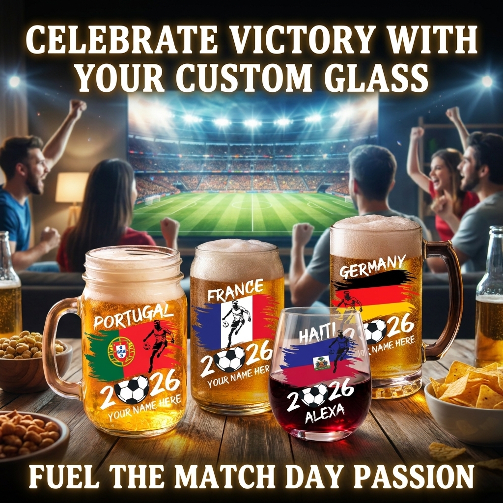 Soccer Game 2026 Mason Jar Mug Personalized with Name Soccer Beer Glass for Dad Grandpa Birthday Gift