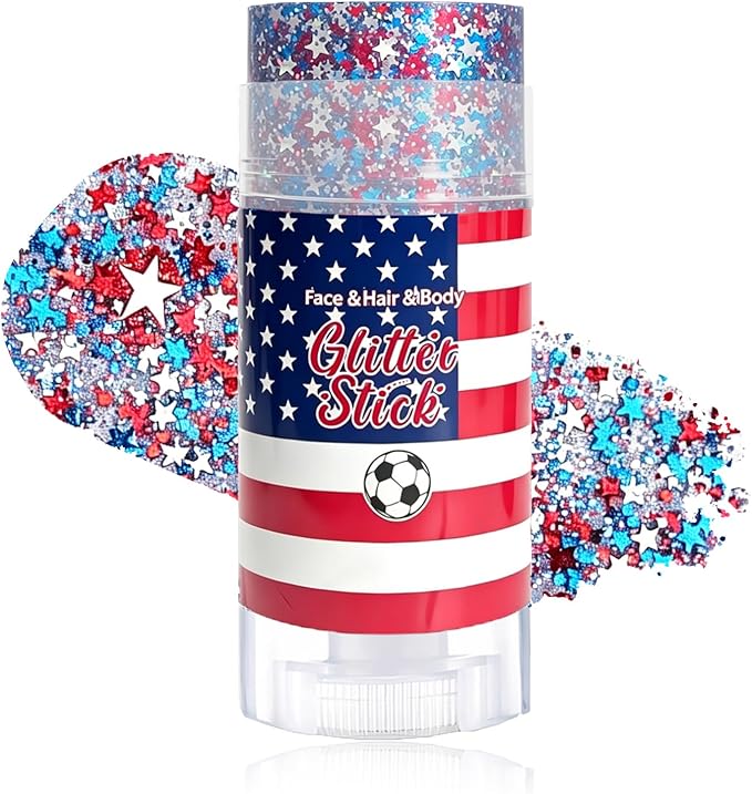 Patriotic Body Glitter Stick Face Hair Glitter Sparkling Makeup for Women Fourth of July Red White Blue Waterproof Hair Glitter