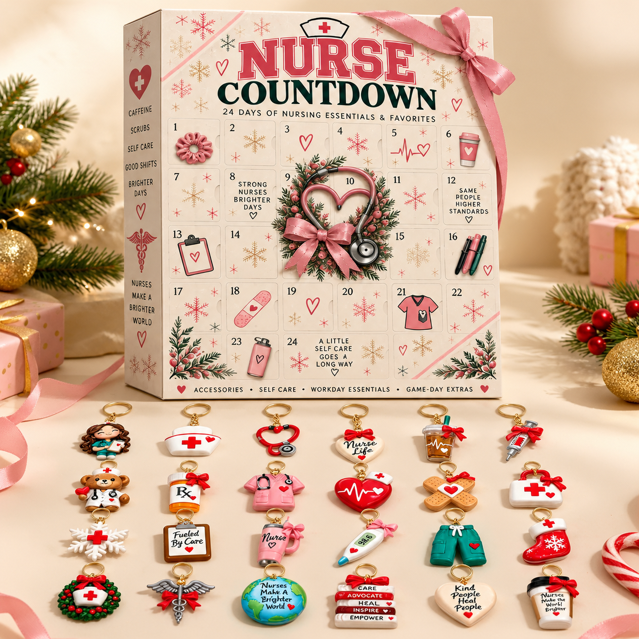 Nurse Christmas Advent Calendar with 24 Nursing-Themed Keychains – Cute Holiday Gift Set for Nurses, Nursing Students & Healthcare Professionals