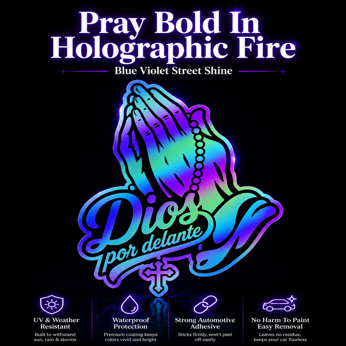 Viral Laser Shine Cross Prayer Hand Car Decal Universal Waterproof Religious Vehicle Great for Auto Body Embellishment Religious Belief 商品缩略图
