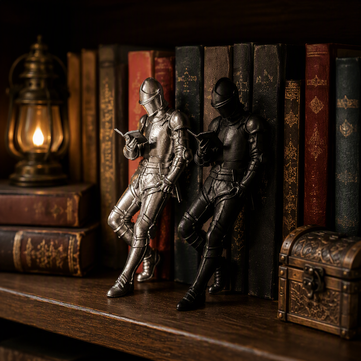 Medieval Knight Book Nook – Armored Book Lover Figurine – Fantasy Bookshelf Decor – Unique Gift for Readers