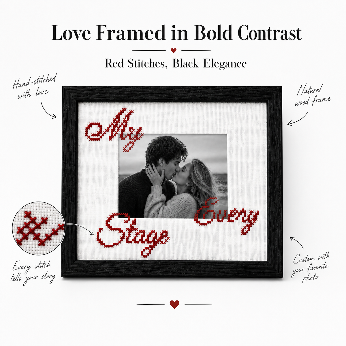 Custom Photo Cross Stitch Frame – Personalized Embroidery Picture Frame, DIY Handmade Keepsake Gift for Couples, Family & Loved Ones