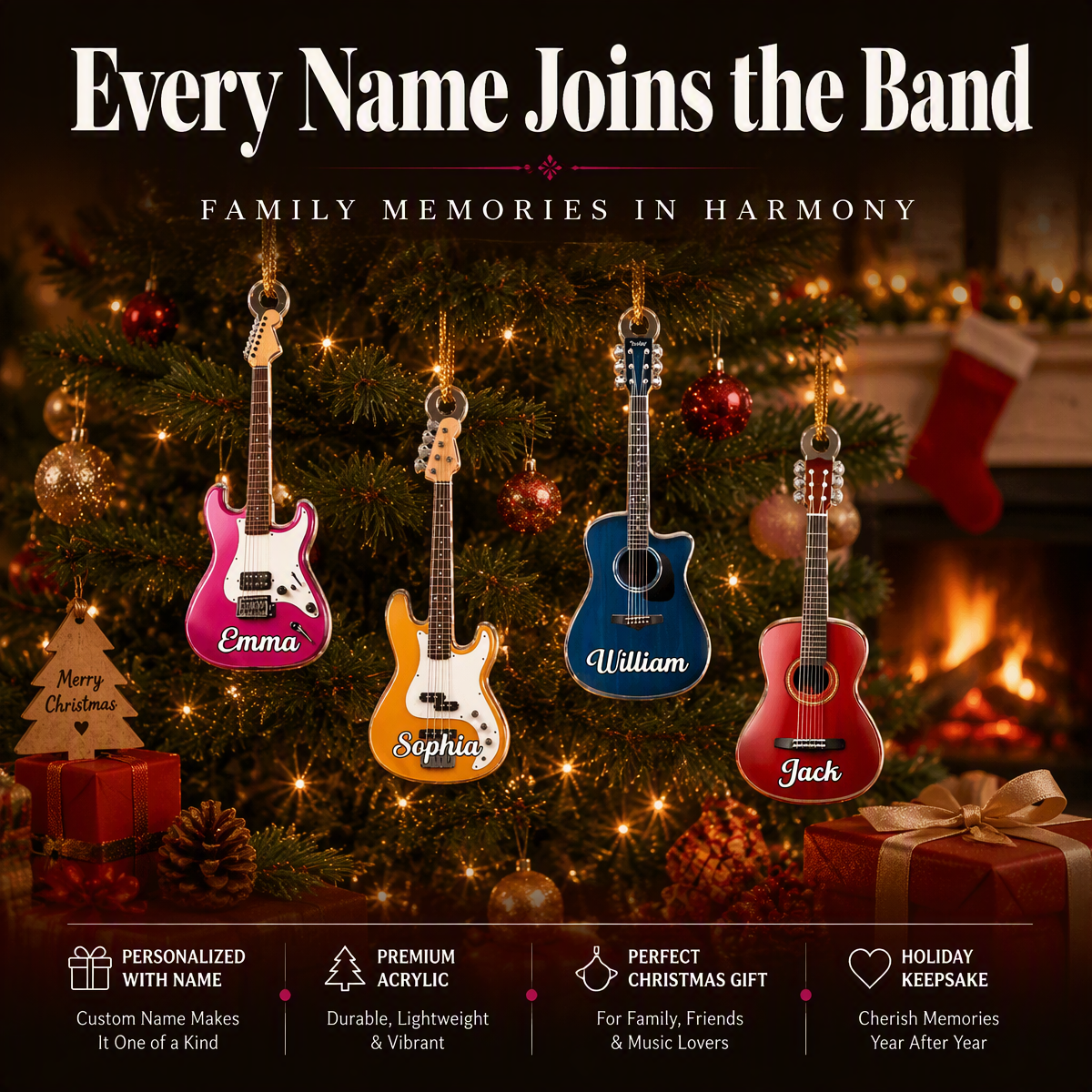 Personalized Ornament Guitar Type Christmas Gift For Guitarist, Guitar Lovers